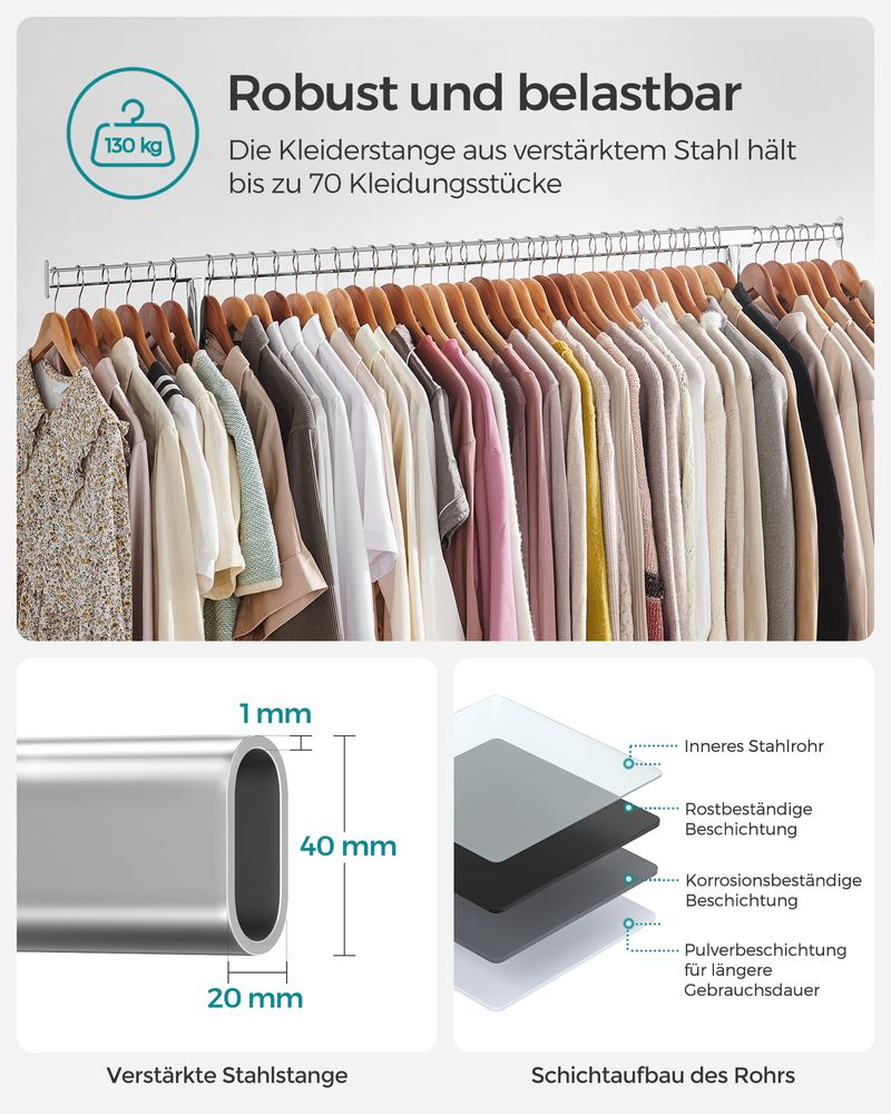 Kleiderständer mit ausziehbarer Stange - Tragkraft bis 130 kg
