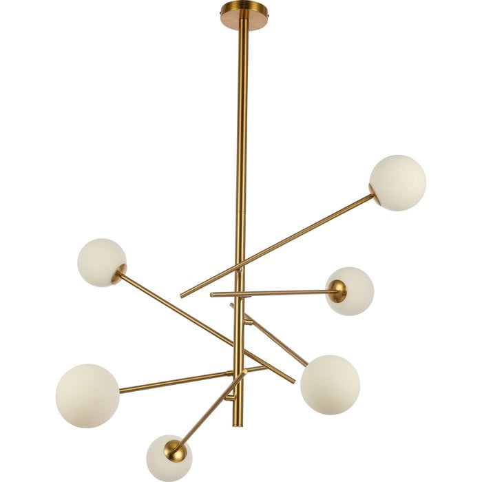 Kronleuchter mit weißen Glasbechern – Moderne Designlampe – Goldmessingrahmen