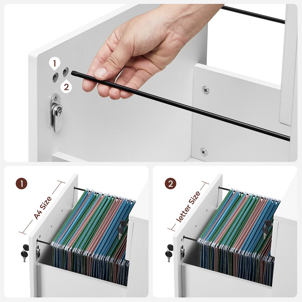 Schubladenelement mit Schloss – Aktenschrank mit 2 Schubladen und verstellbaren Stangen