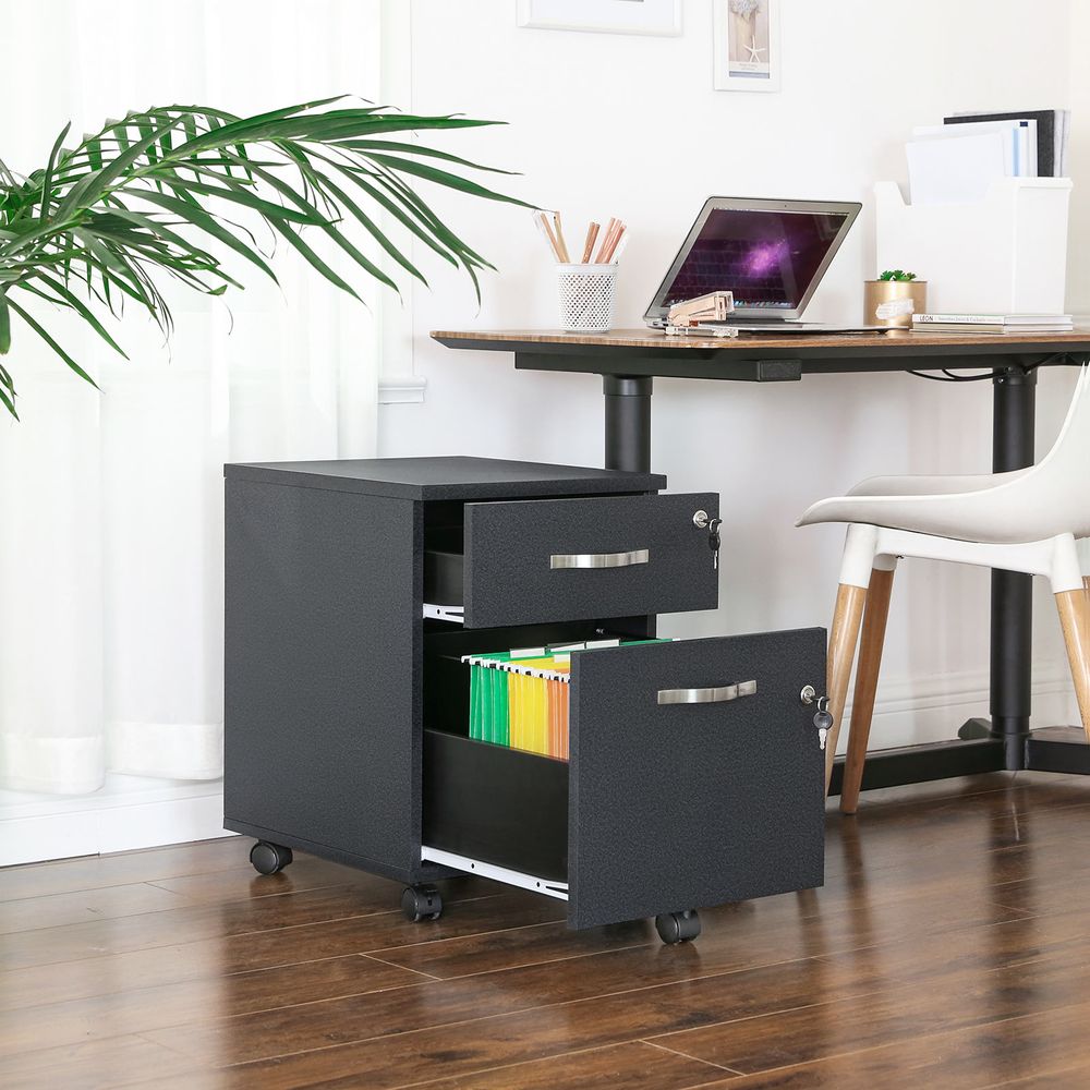 Schubladenelement mit Schloss – Aktenschrank mit 2 Schubladen und verstellbaren Stangen