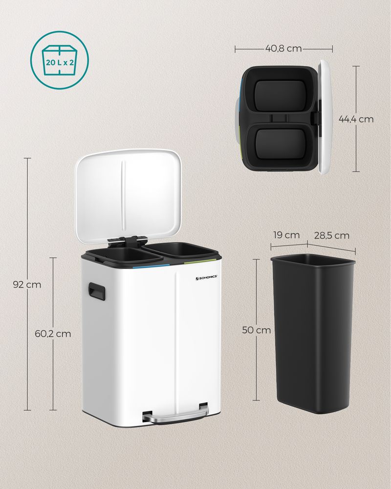 Treteimer 40L - Mit 2 Inneneimern - Mülltrennung