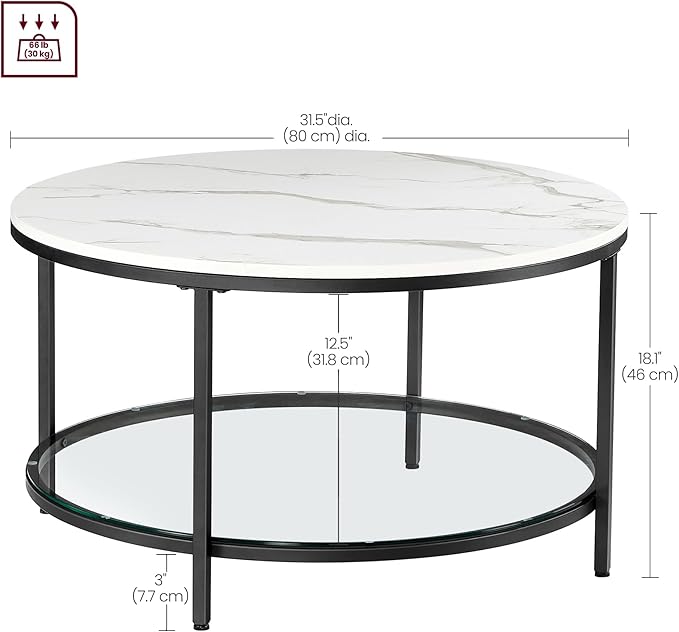 Couchtisch mit Tischplatte in Marmoroptik – Glasplatte – doppelte Stellfläche