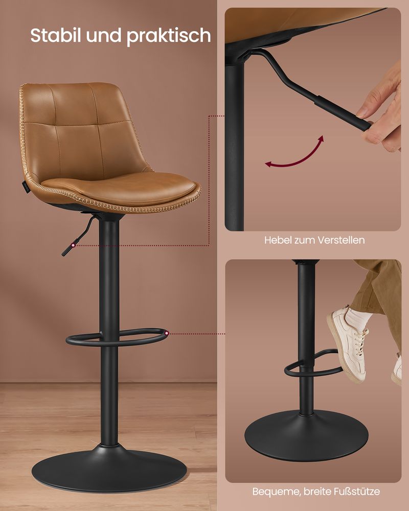 2er-Set Barhocker - Verstellbar und 360° drehbar - Kunstleder