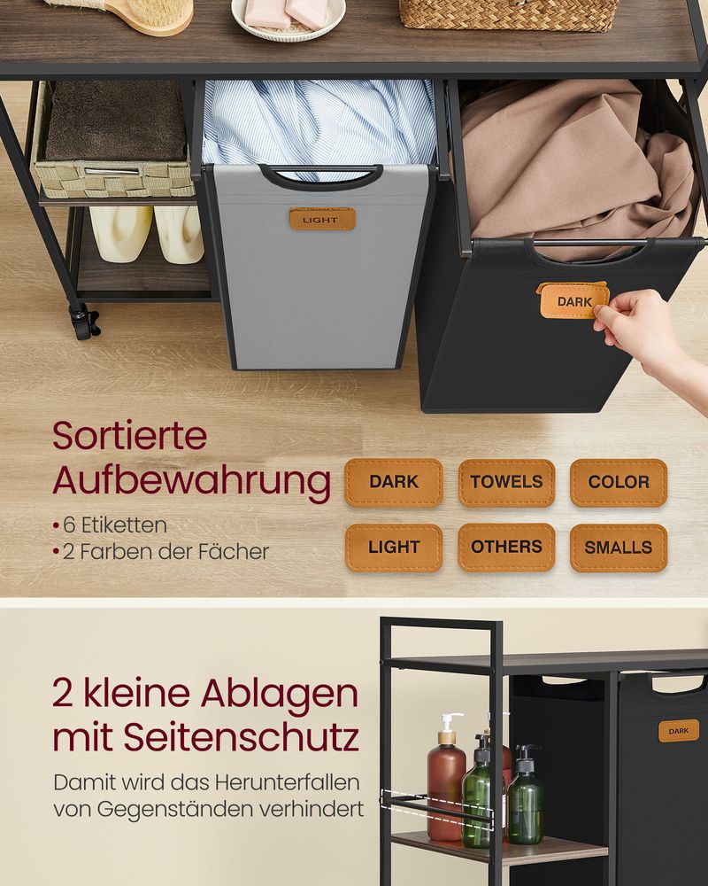 Wäschekorbwagen 2 x 50L - Wäschekorb mit Rädern